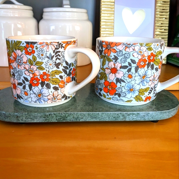 Coco+Lola Floral 2 Mugs Blue Orange Pink Flowers Spring Coffee Tea Ceramic - Picture 5 of 5
